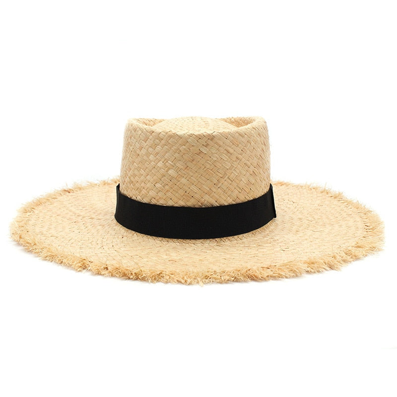 Boho Hat, Sun Hat, Beach Hat, Wide Brim Hat , Straw Hat, Black Bow