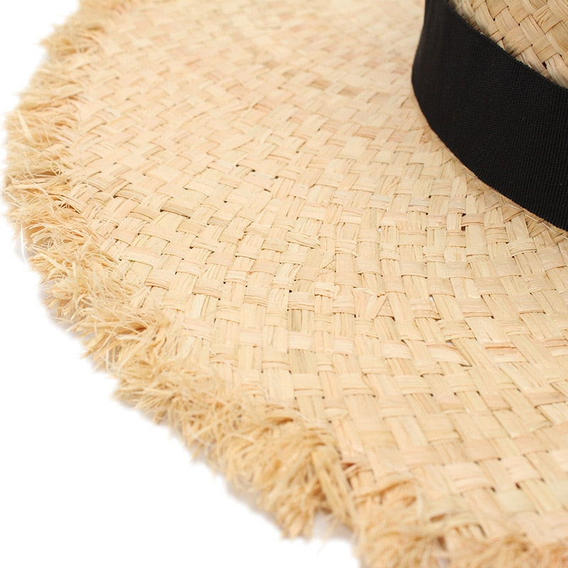 Boho Hat, Sun Hat, Beach Hat, Wide Brim Hat , Straw Hat, Black Bow