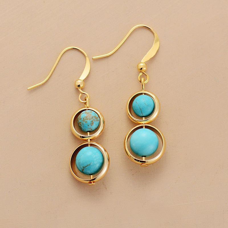 Boho Earrings, Dangle Earrings, Double Blue Turquoise