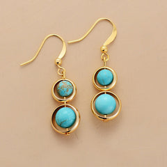 Boho Earrings, Dangle Earrings, Double Blue Turquoise