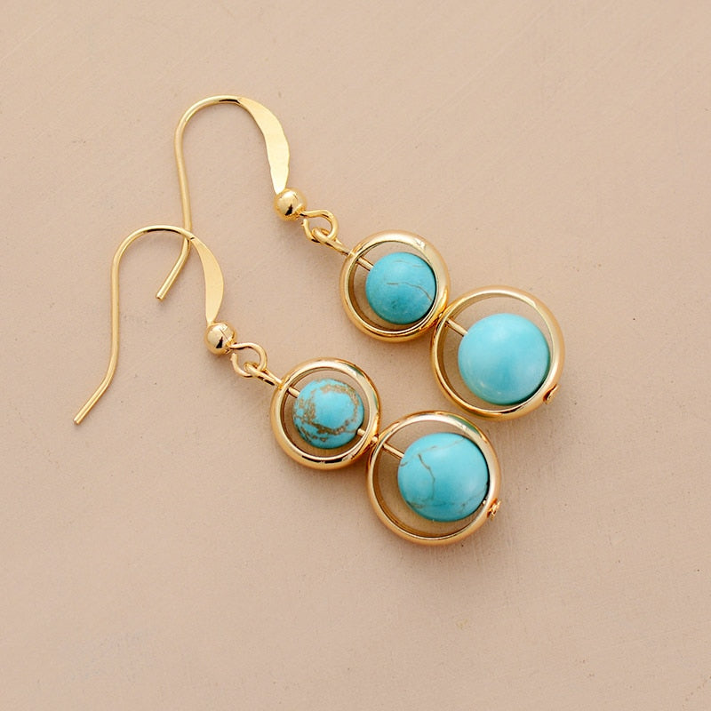 Boho Earrings, Dangle Earrings, Double Blue Turquoise