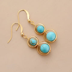 Boho Earrings, Dangle Earrings, Double Blue Turquoise