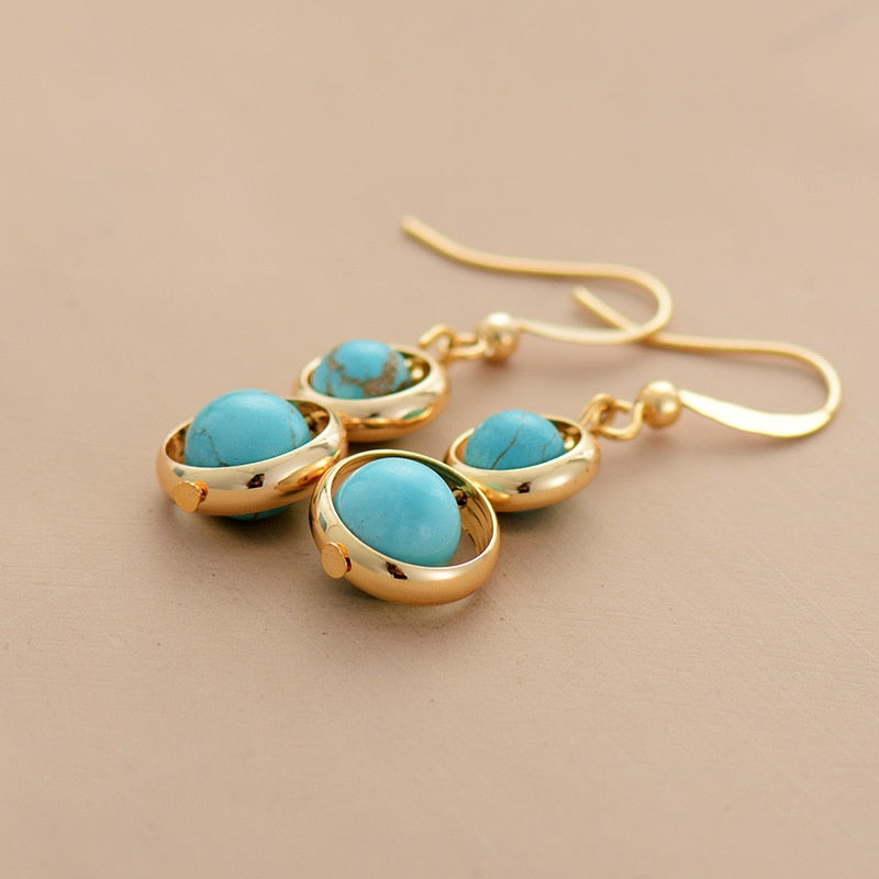 Boho Earrings, Dangle Earrings, Double Blue Turquoise