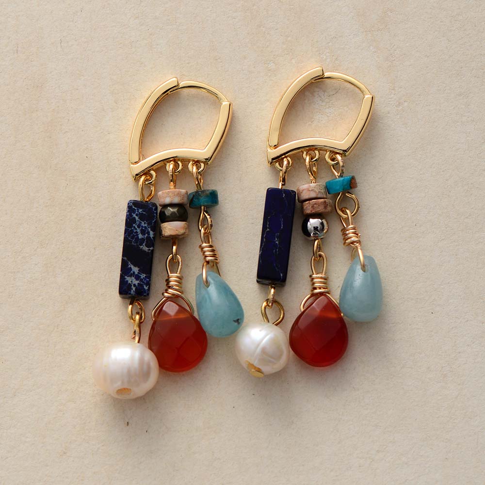 Boho Earrings, Dangle Earrings, Red Ruby Gemstone