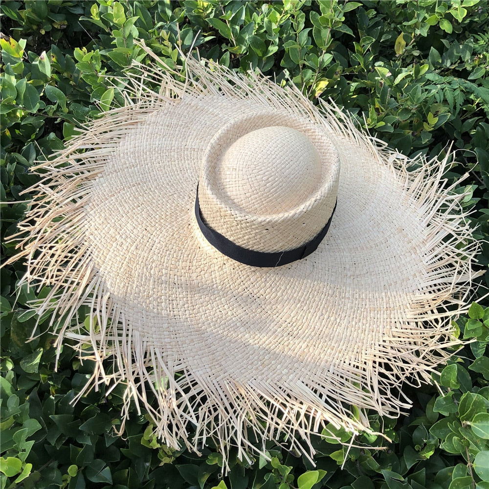 Boho Hat, Sun Hat, Beach Hat, Wide Brim Hat, Straw Hat, Black Ribbon