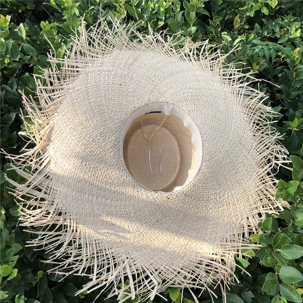 Boho Hat, Sun Hat, Beach Hat, Wide Brim Hat, Straw Hat, Black Ribbon