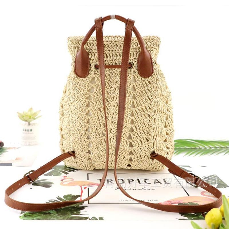 Boho Bag, Woven Rope Straw Bag,Yellow Backpack, Briege and Bag Beach Bag