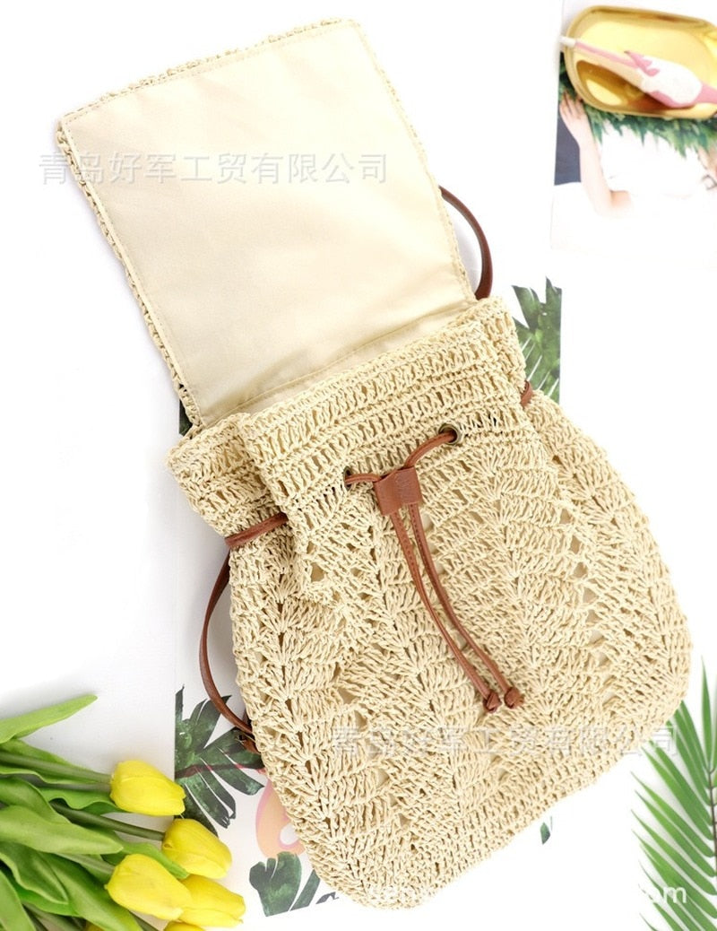 Boho Bag, Woven Rope Straw Bag,Yellow Backpack, Briege and Bag Beach Bag