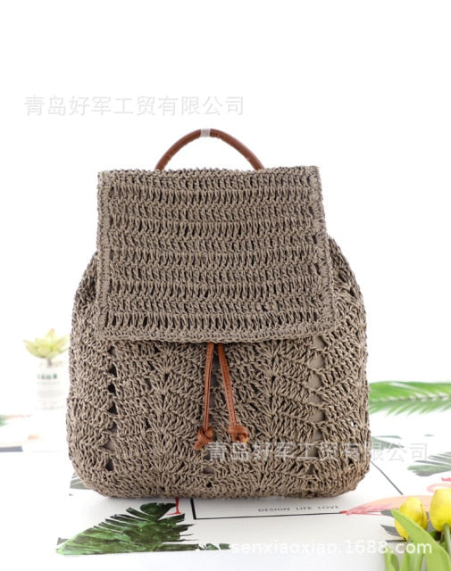 Boho Bag, Woven Rope Straw Bag,Yellow Backpack, Briege and Bag Beach Bag