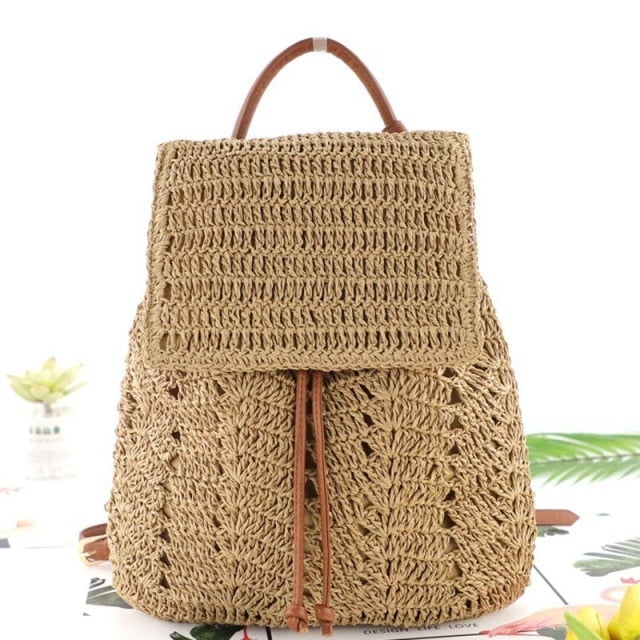 Boho Bag, Woven Rope Straw Bag,Yellow Backpack, Briege and Bag Beach Bag