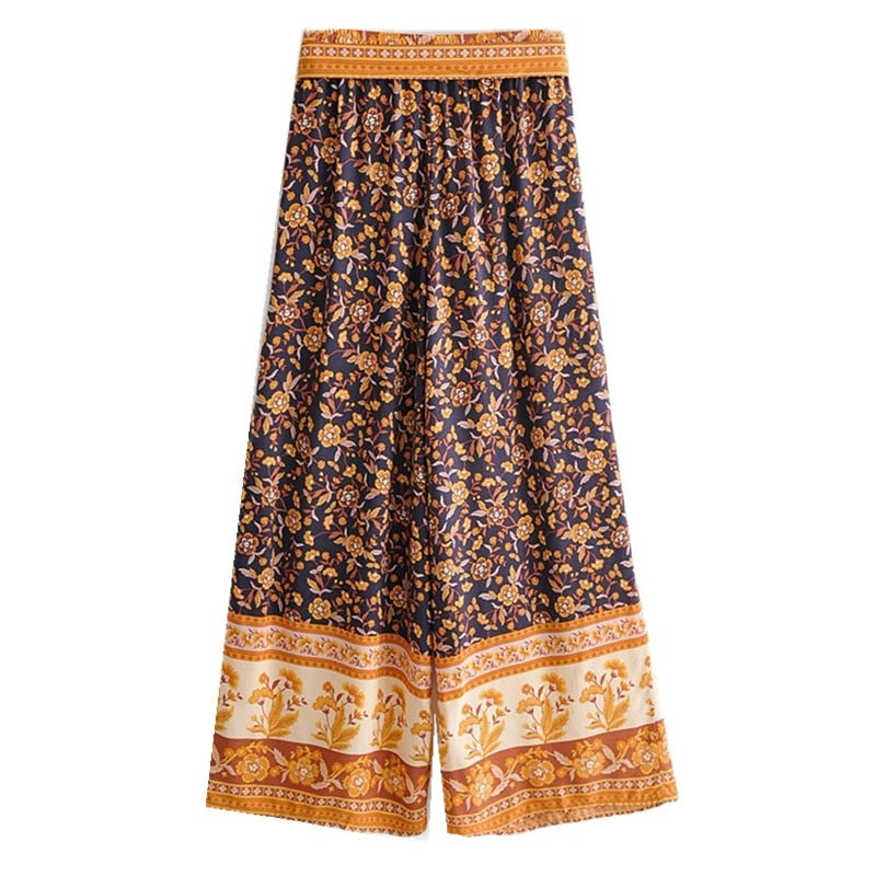 Boho Two Piece Set, Crop Top Blouse and Palazzo Pant, Jasmine in Navy Blue