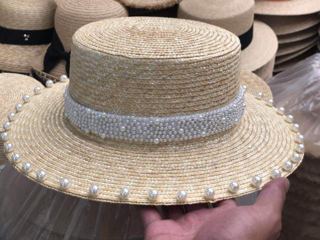 Boho Hat, Sun Beach Hat, Straw Bucket Hat, White Peal Trim