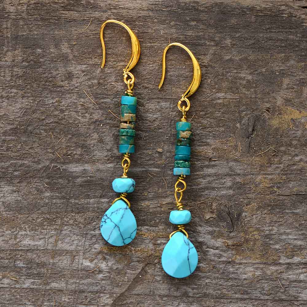 Boho Earrings, Dangle Earrings, Natural Blue and  Pink Stones