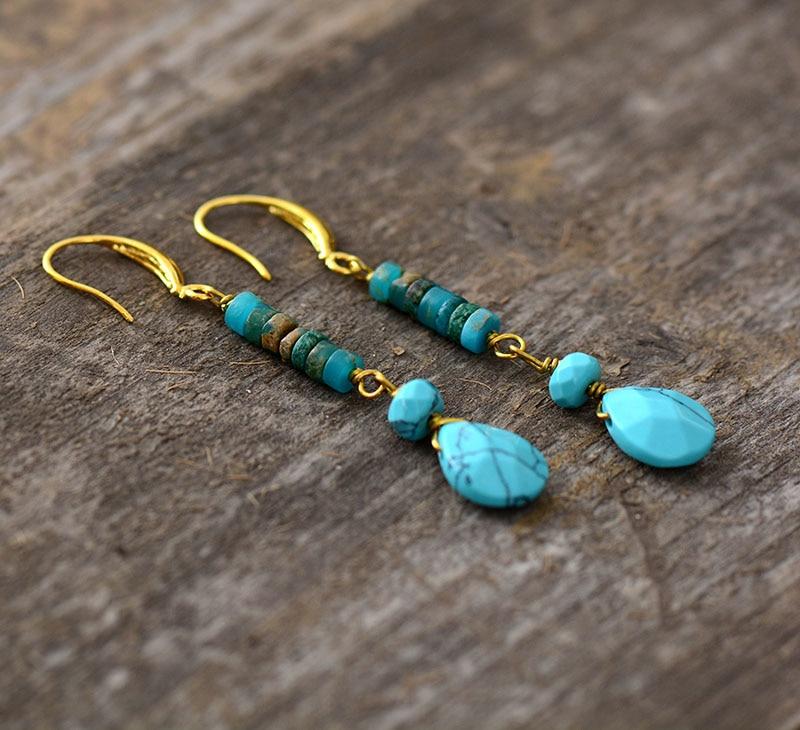 Boho Earrings, Dangle Earrings, Natural Blue and  Pink Stones