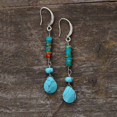 Boho Earrings, Dangle Earrings, Natural Blue and  Pink Stones