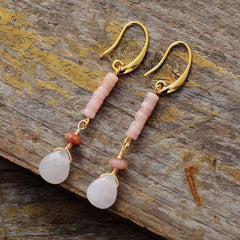 Boho Earrings, Dangle Earrings, Natural Blue and  Pink Stones