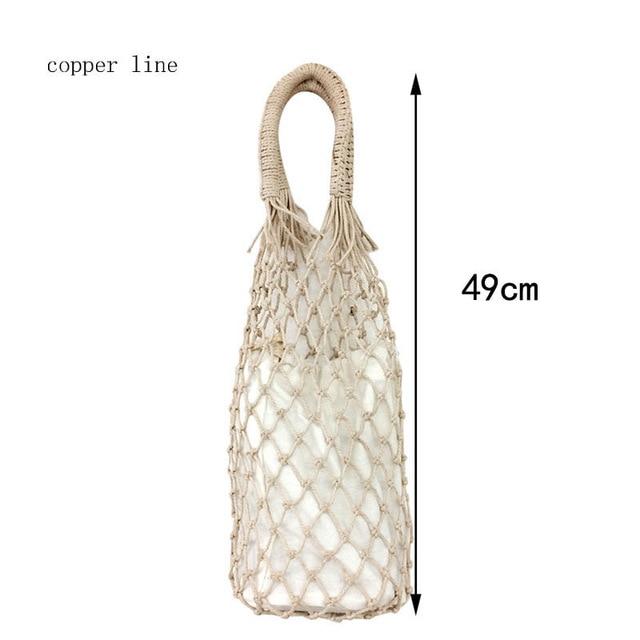 Boho Bag, Woven Mesh Rope Tote Bag Kezia in Brown and White