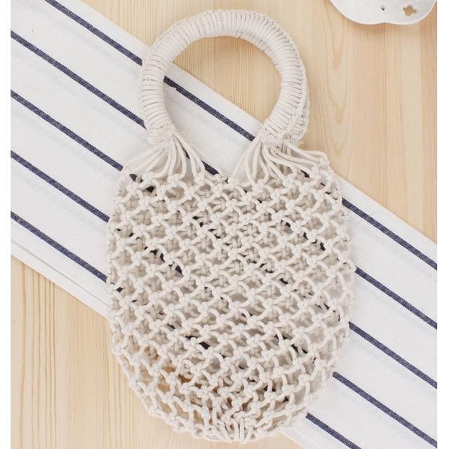 Boho Bag, Woven Mesh Rope Tote Bag Kezia in Brown and White