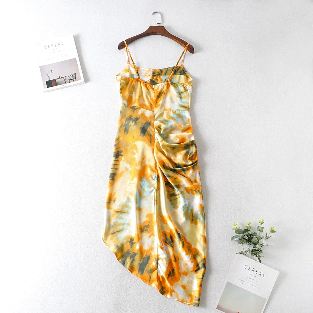 Boho Midi Dress, Strappy, Yellow Blue Neon