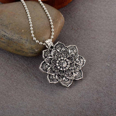 Boho Necklace, Mandala Amulet Lotus