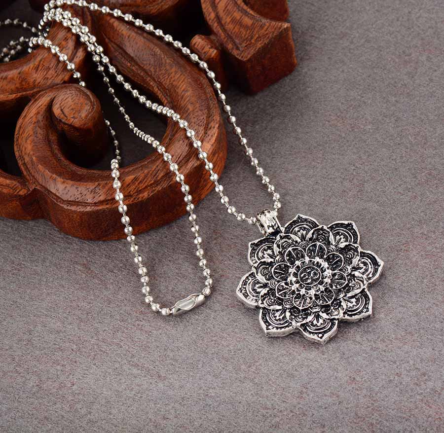 Boho Necklace, Mandala Amulet Lotus