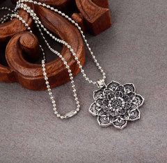 Boho Necklace, Mandala Amulet Lotus