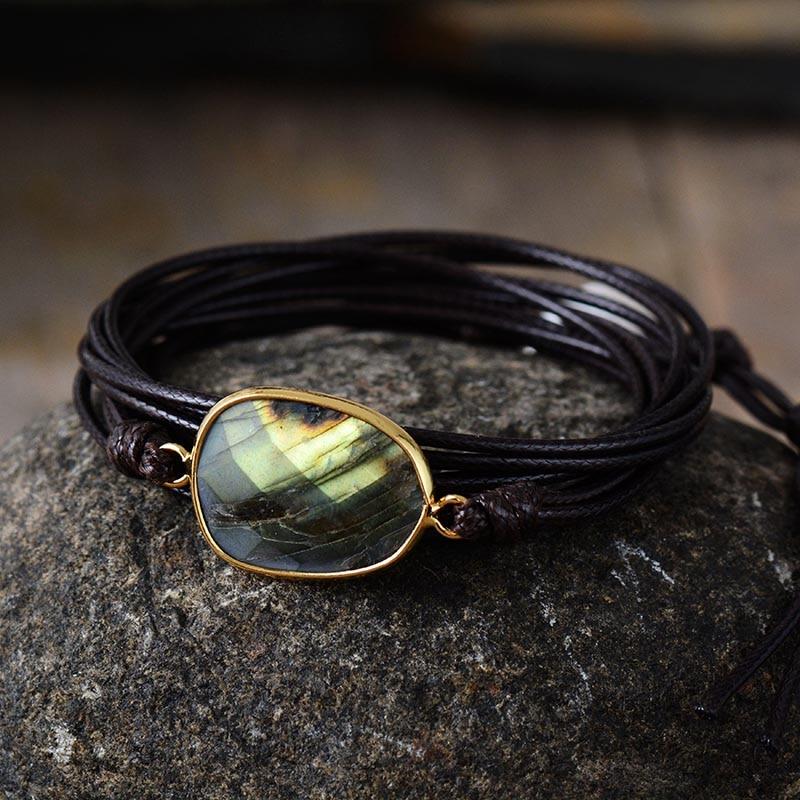 Boho Bracelet, Wrap Rope Bracelet Labradorite