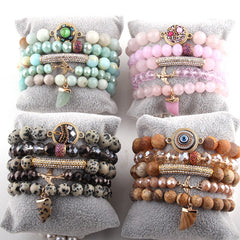 Boho Bracelet, RH Bracelet Set, Freedom Bird, Natural Stones in Green, Rose, White