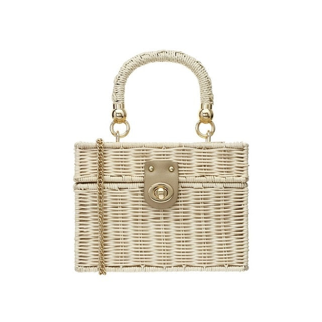 Boho Bag, Woven Straw Bag,  Rattan Bag, Andria in White and Black