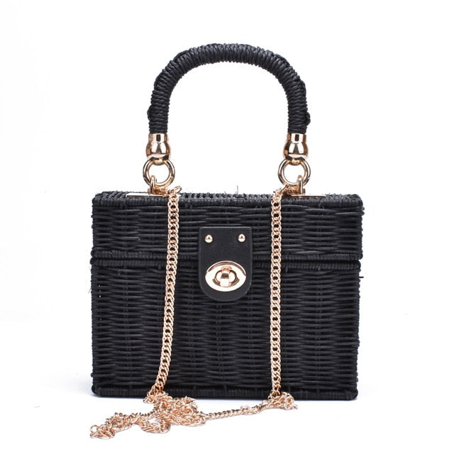 Boho Bag, Woven Straw Bag,  Rattan Bag, Andria in White and Black
