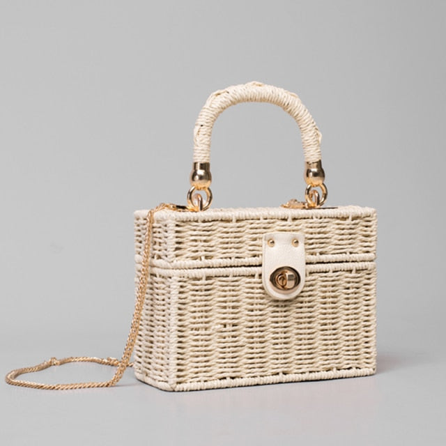 Boho Bag, Woven Straw Bag,  Rattan Bag, Andria in White and Black