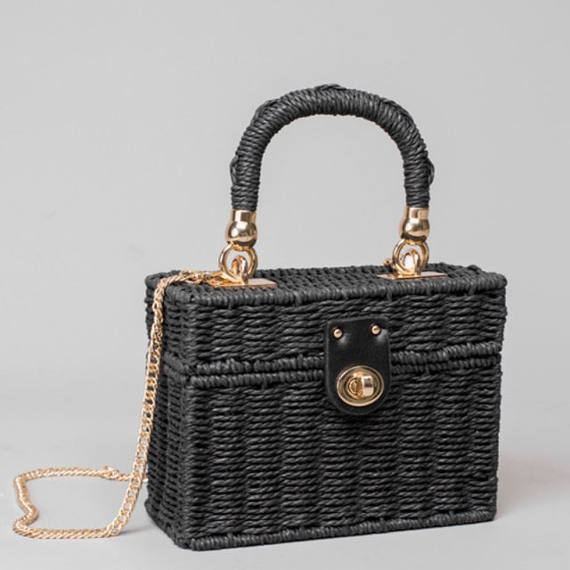 Boho Bag, Woven Straw Bag,  Rattan Bag, Andria in White and Black