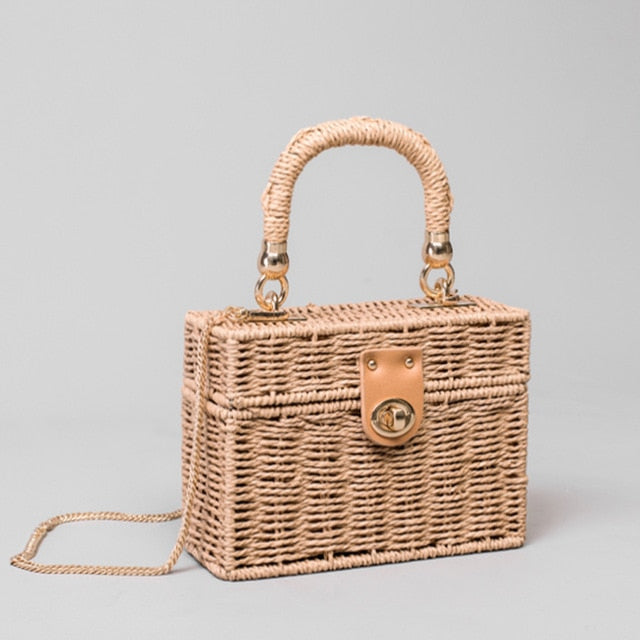 Boho Bag, Woven Straw Bag,  Rattan Bag, Andria in White and Black