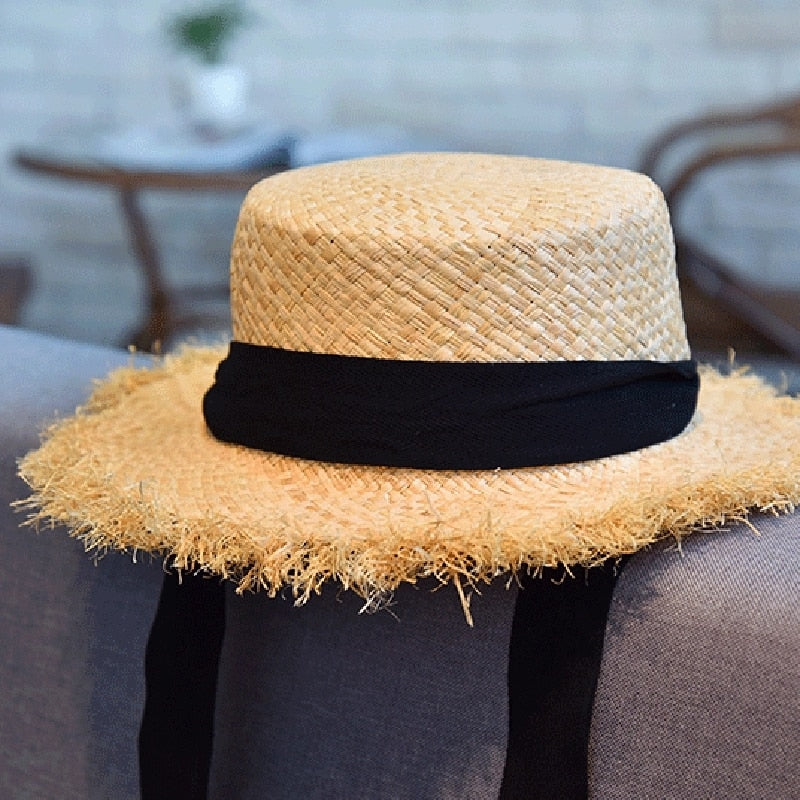 Boho Hat, Kid Hat, Sun Hat, Wide Brim Straw Hat, Little Girl  Hat, Ava White Ribbon