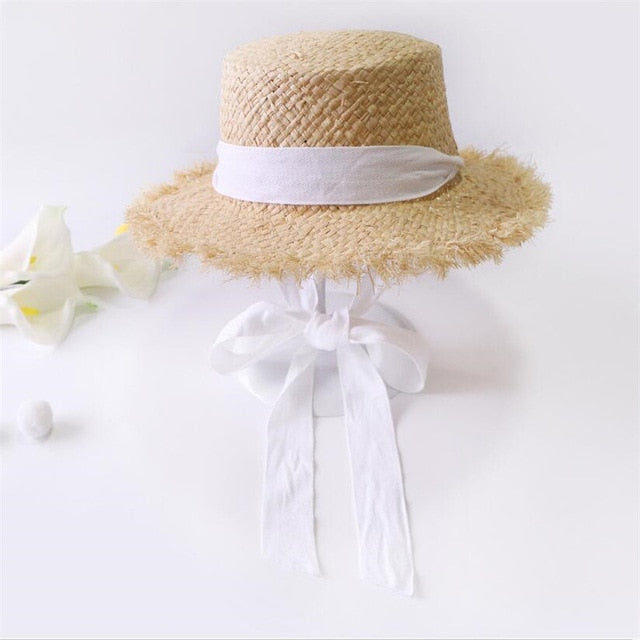 Boho Hat, Kid Hat, Sun Hat, Wide Brim Straw Hat, Little Girl  Hat, Ava White Ribbon