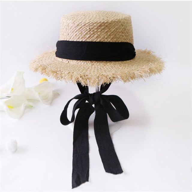 Boho Hat, Kid Hat, Sun Hat, Wide Brim Straw Hat, Little Girl  Hat, Ava White Ribbon