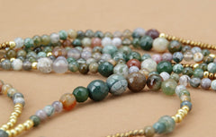 Boho Necklace, 3 Layers, Blue Natural Stone, Teardop Pendant