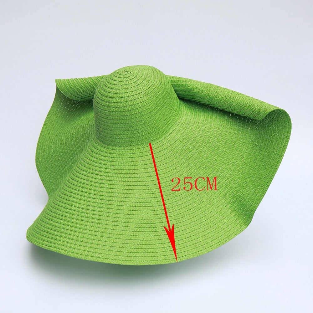 Boho Hat, Beach Hat, Extra Wide Brim Paper Hat, Floria in Pink, Orange, Green and 35 colors  (Soft, 25 cm)