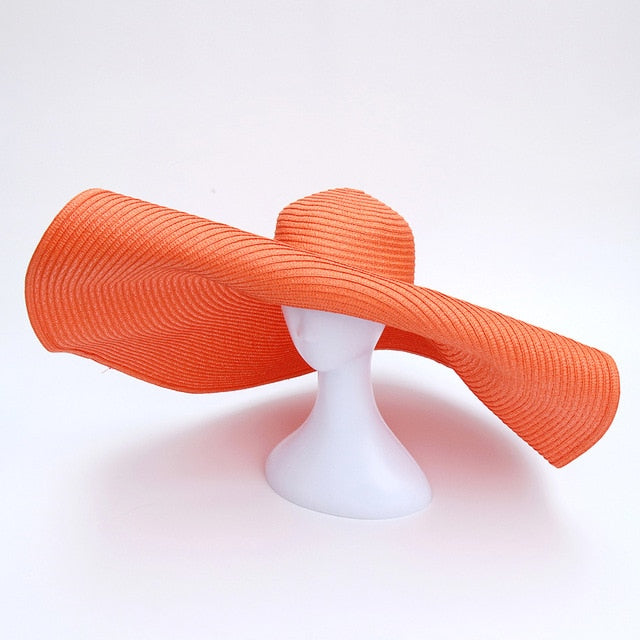 Boho Hat, Beach Hat, Extra Wide Brim Paper Hat, Floria in Pink, Orange, Green and 35 colors  (Soft, 25 cm)
