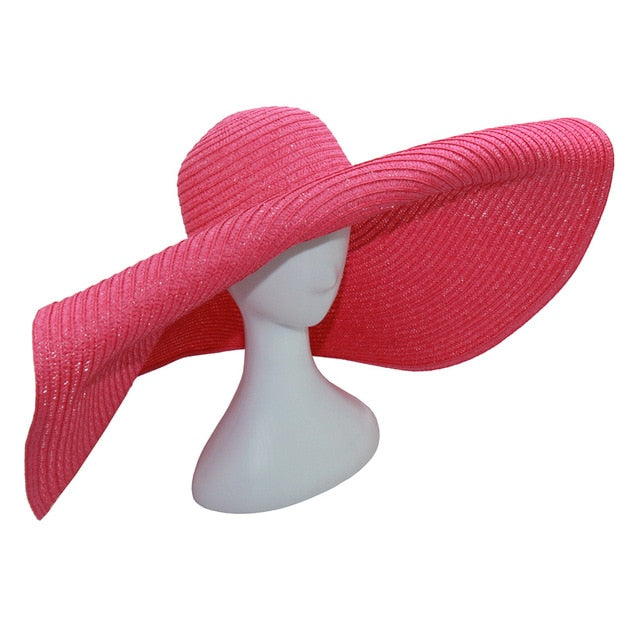 Boho Hat, Beach Hat, Extra Wide Brim Paper Hat, Floria in Pink, Orange, Green and 35 colors  (Soft, 25 cm)