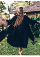 Boho Robe, Beach Cover up, Beach Robe, Cover Up, Embroidered Robe, Zinnia in Black