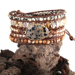 Boho Bracelet, RH 4 Layers Leather Wrap Bracelet, 4 mm Armbander Black Blue Natural Stones