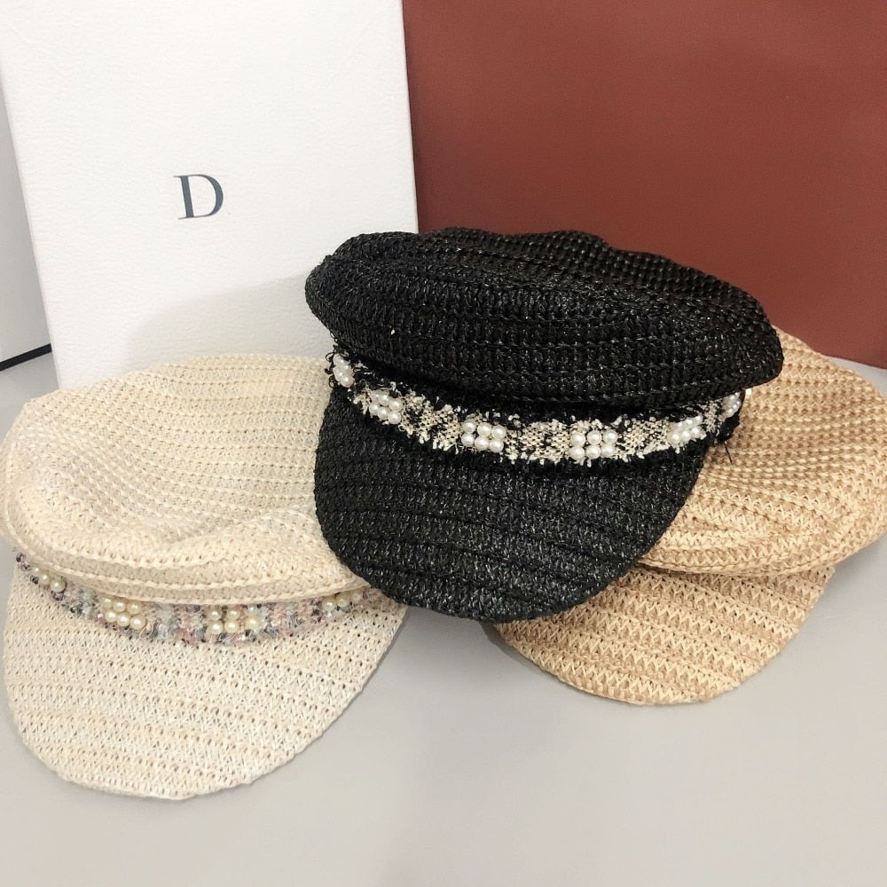 Boho Hat, Wool Sailor Cap, Juliet in Black, Beige and Ivory