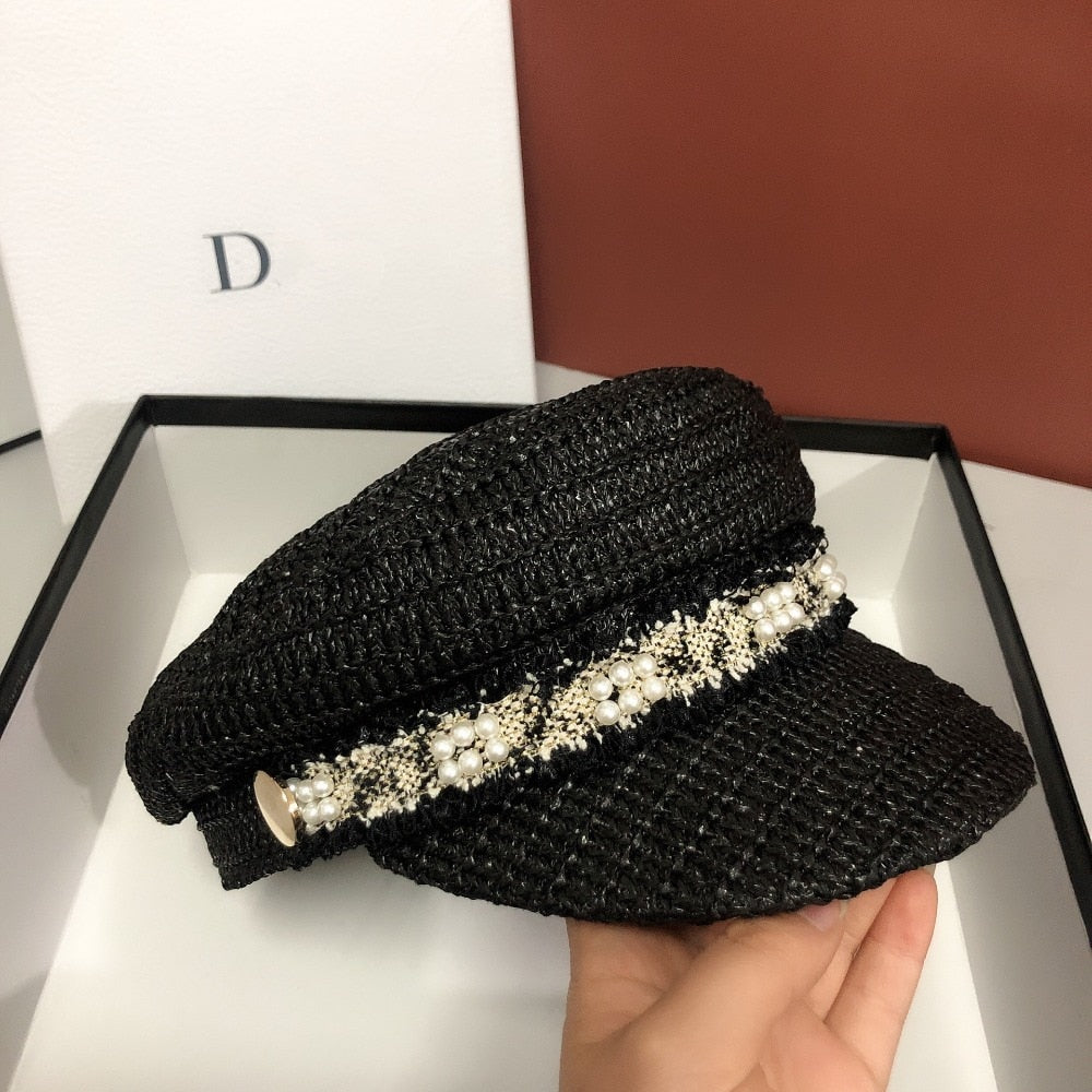 Boho Hat, Wool Sailor Cap, Juliet in Black, Beige and Ivory