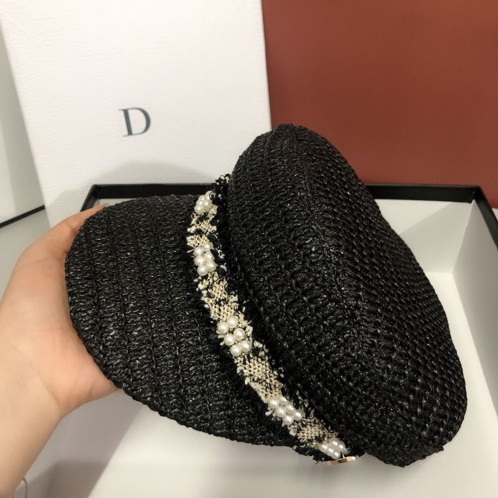 Boho Hat, Wool Sailor Cap, Juliet in Black, Beige and Ivory