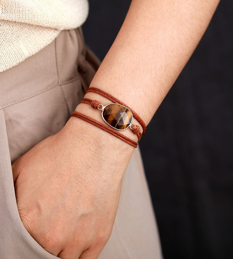 Boho Bracelet, Rope Wrap Bracelet, Tiger Eye Punk