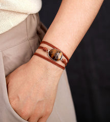 Boho Bracelet, Rope Wrap Bracelet, Tiger Eye Punk