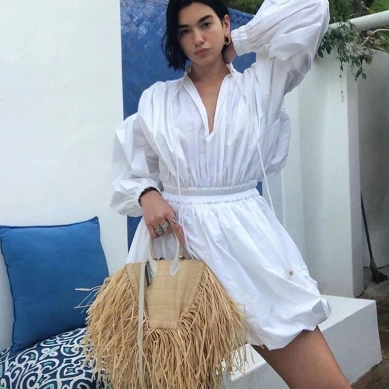 Boho Bag, Woven Raffia Bag, Rattan Bag, White Ivory Adele Tassel