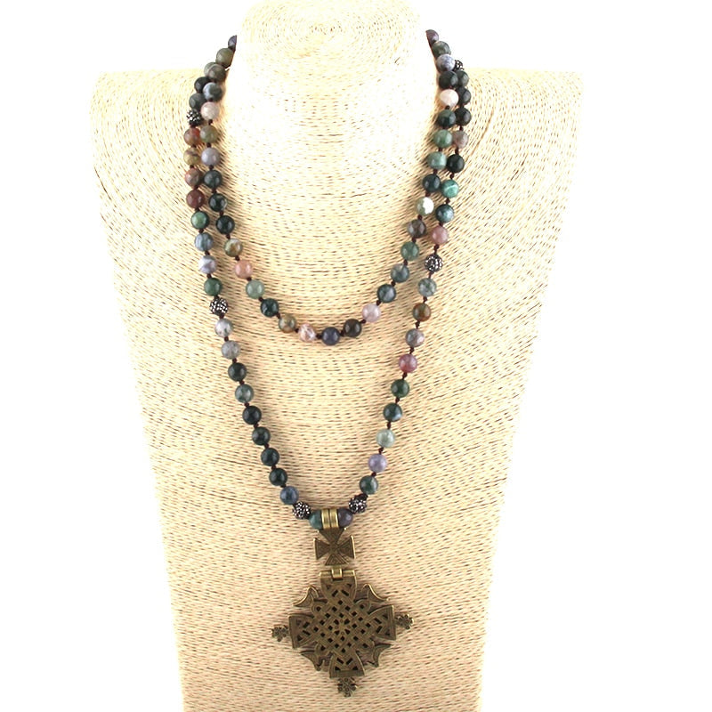 Boho Necklace, RH Tiger Eye, Ethic Black Natural Stone