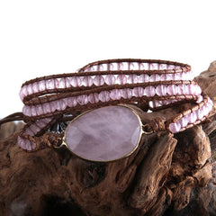 Boho Bracelet, RH 3 Layers Leather Wrap Bracelet, Natural Stones, Blue, Rose, Purple